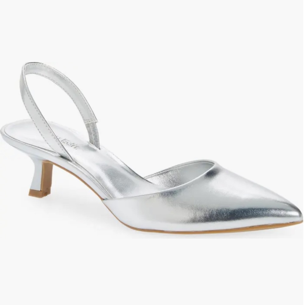 Silver Slingback Kitten Heel Pumps